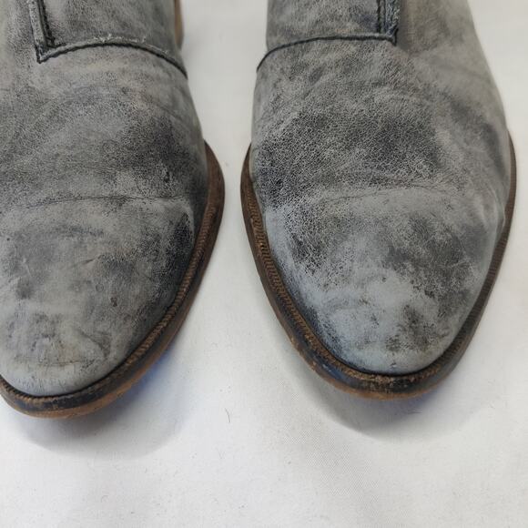 Free People Silver Gray Distressed Leather Boho Pull On Chelsea Ankle Boots 41 - Picture 9 of 10